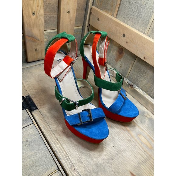 9M New Q by Esquire Bright Party Heels Orange Green Blue - Picture 2 of 8